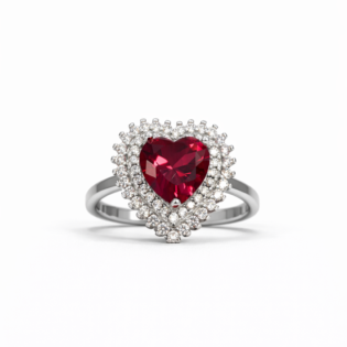 Crimson Heart Halo Silver Ring