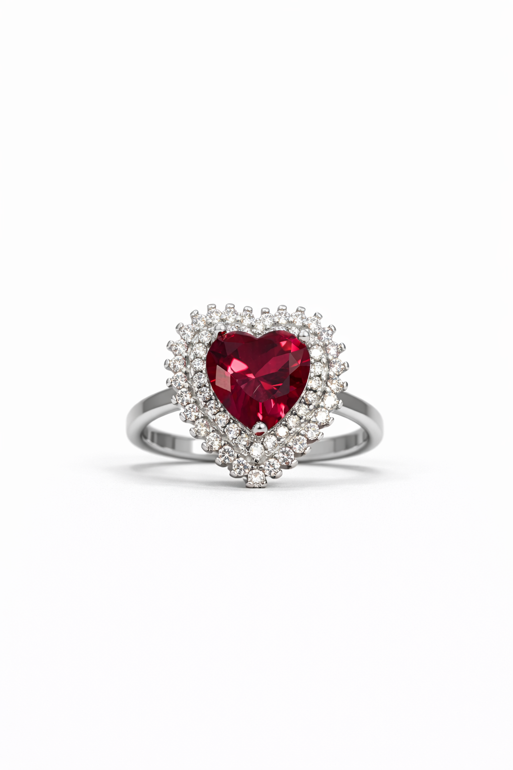Crimson Heart Halo Silver Ring