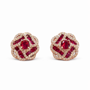 Ruby Rosette Halo Stud Earrings