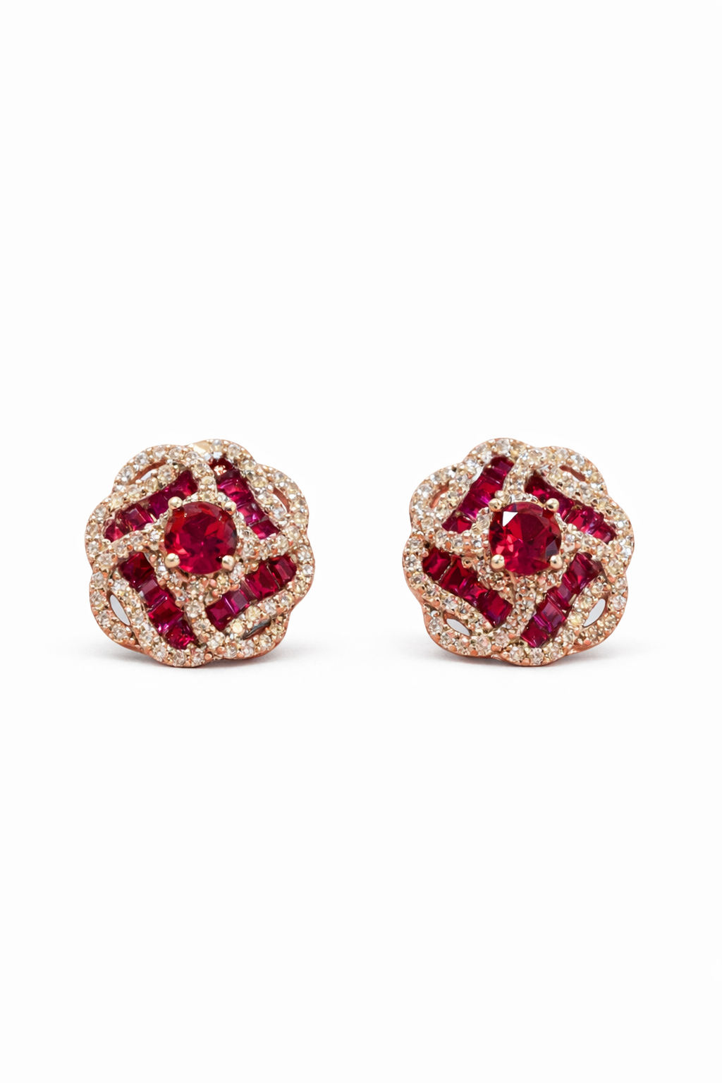 Ruby Rosette Halo Stud Earrings
