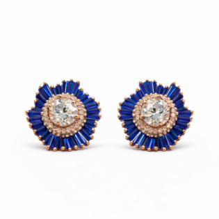 Sapphire Sunburst Halo Studs