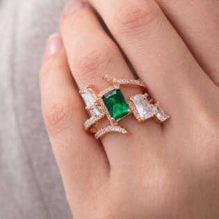 Emerald Skyline Wrap Ring - Image 2