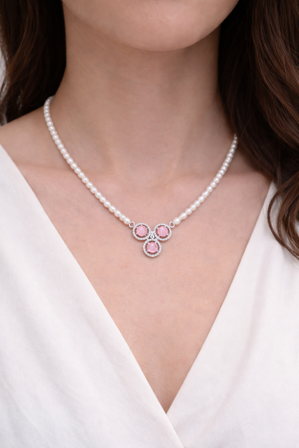 Rosé Pearl Grace Silver Pendant Set - Image 3