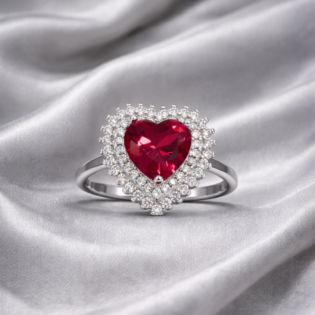 Crimson Heart Halo Silver Ring - Image 4