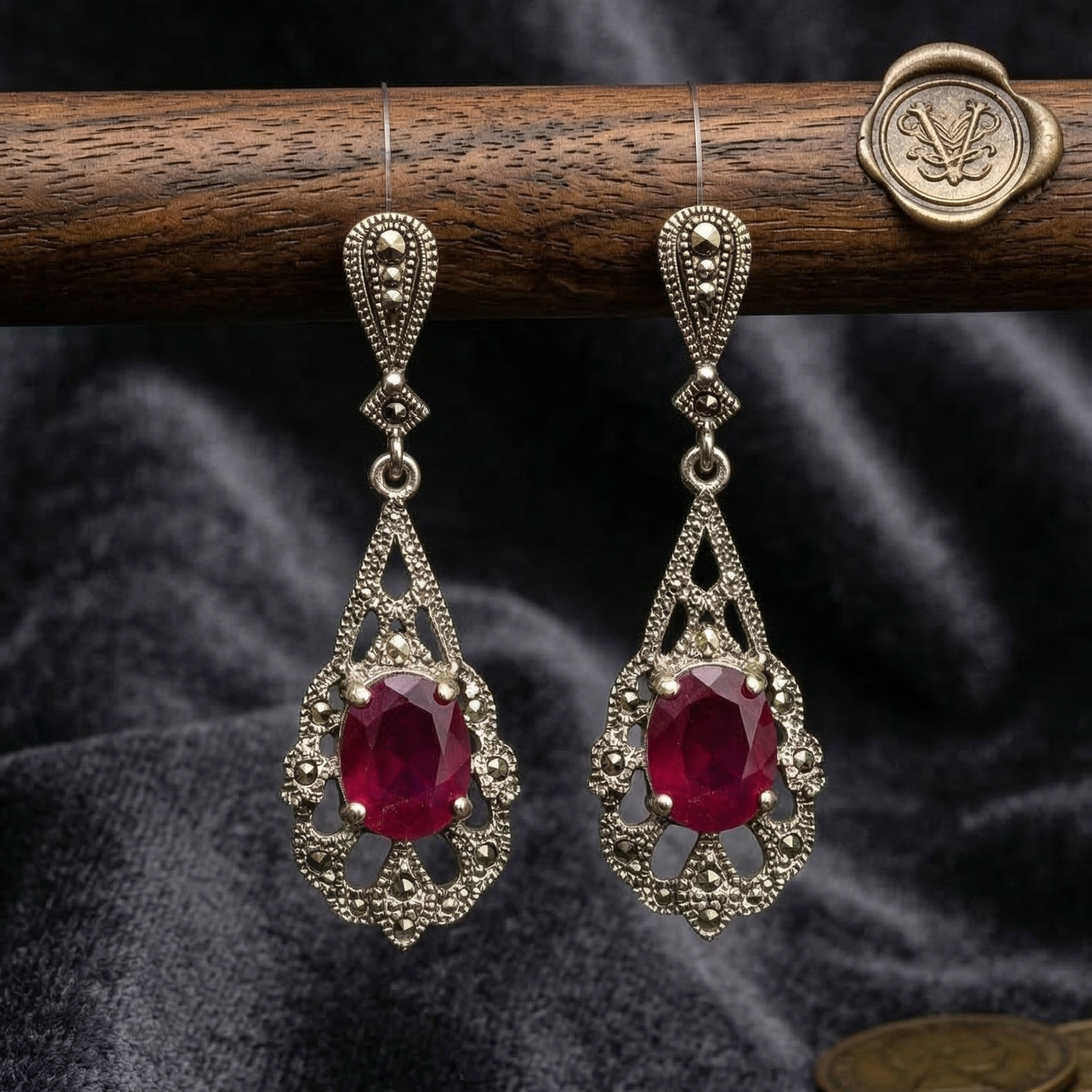 Crimson Heirloom Drop Earrings