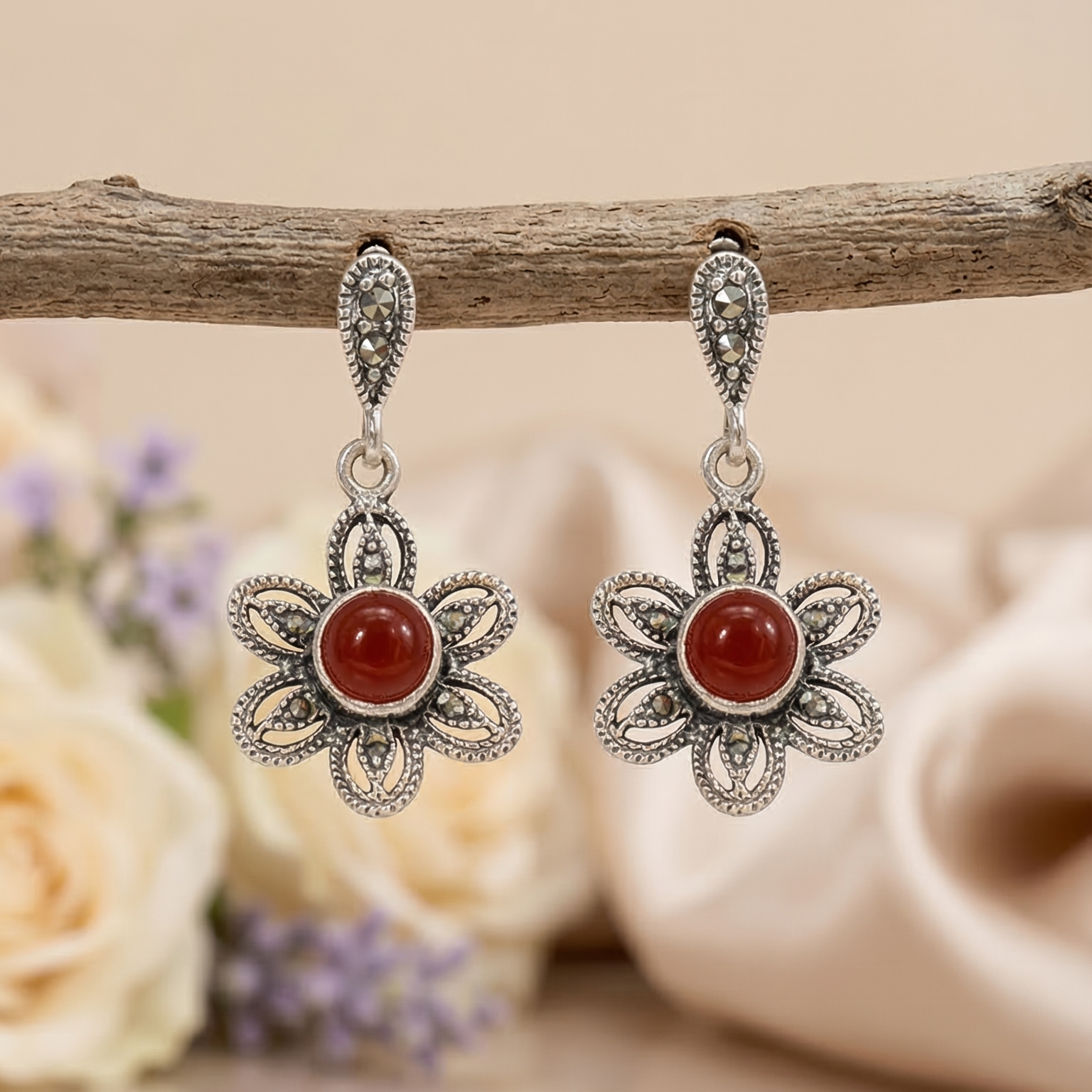 Crimson Petal Drop Earrings