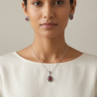 Crimson Halo Silver Pendant Set - Image 2
