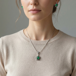 Emerald Turtle Grace Silver Pendant Set - Image 2