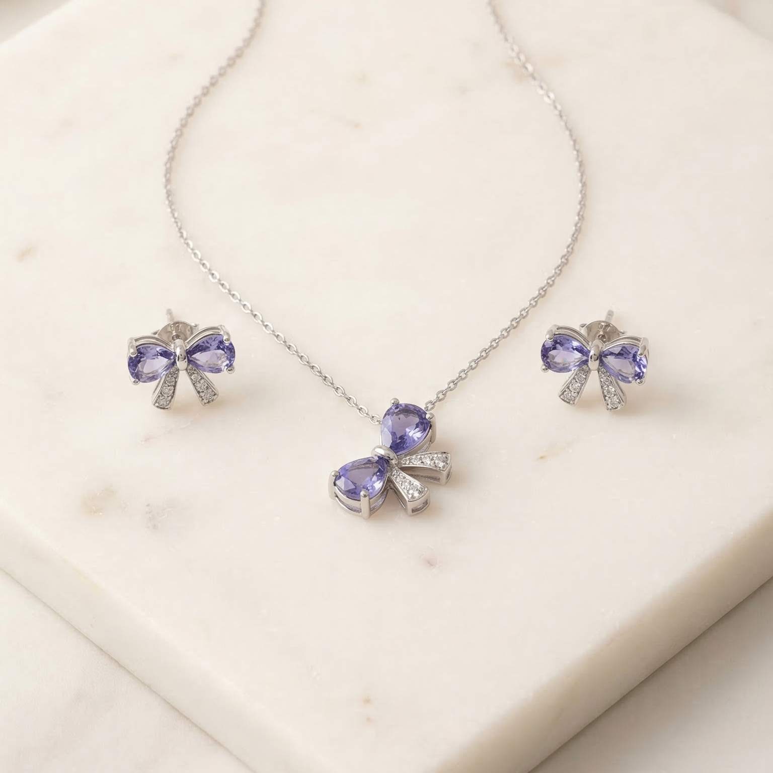 Luna Bow Silver Pendant Set