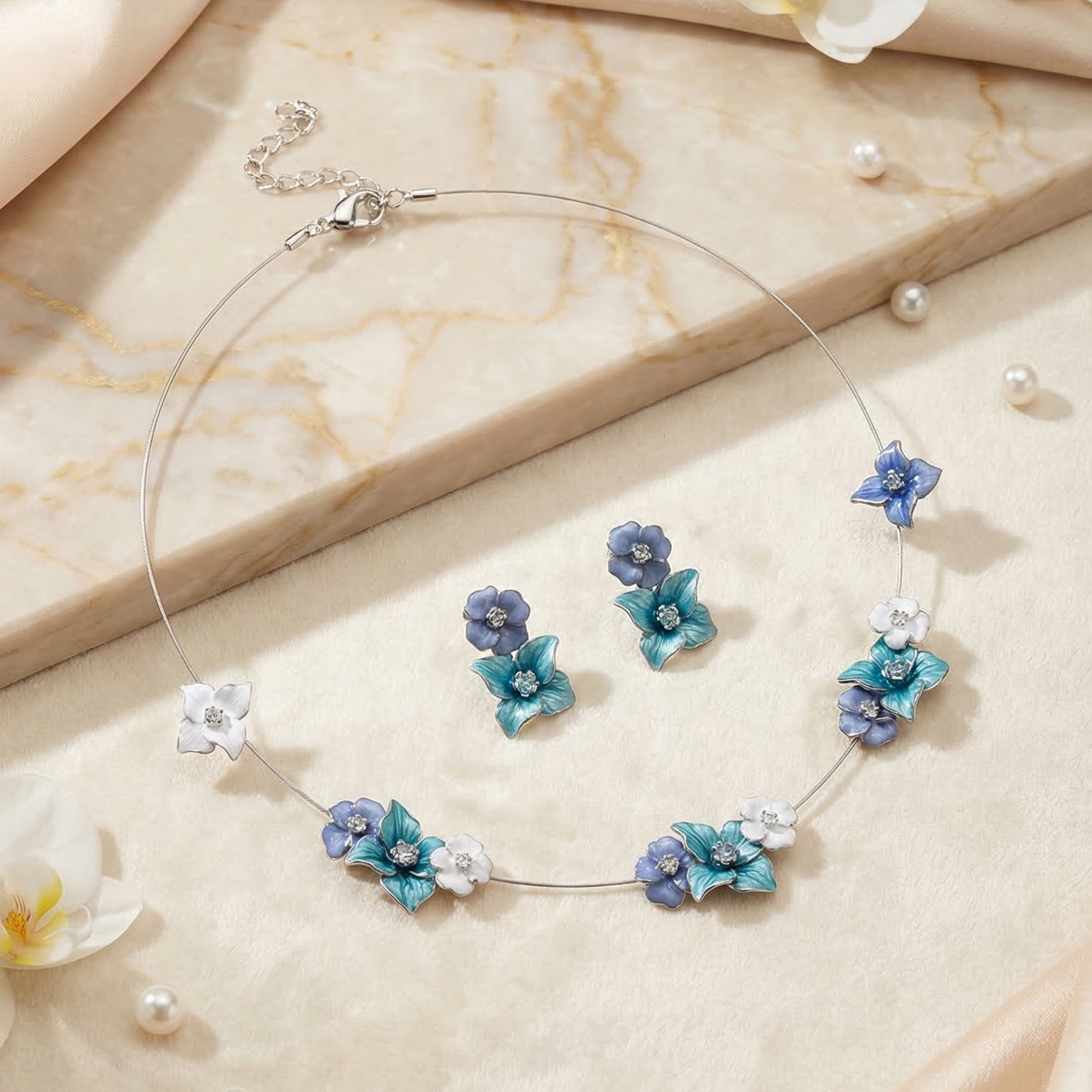 Azure Blossom Silver Pendant Set