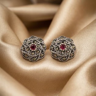 Scarlet Rosette Vintage Studs