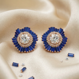 Sapphire Sunburst Halo Studs