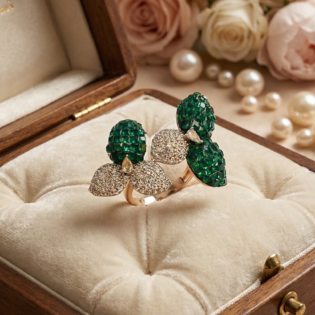 Emerald Petal Silver Ring - Image 2