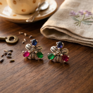 Garden Tricolor Bloom Stud Earrings