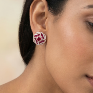 Ruby Rosette Halo Stud Earrings - Image 5