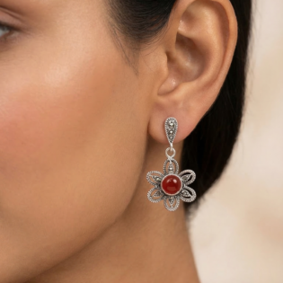 Crimson Petal Drop Earrings - Image 2