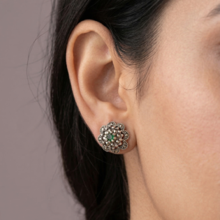 Emerald Heirloom Bloom Stud Earrings - Image 2