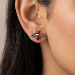 Crimson Guardian Angel Stud Earrings - Image 2
