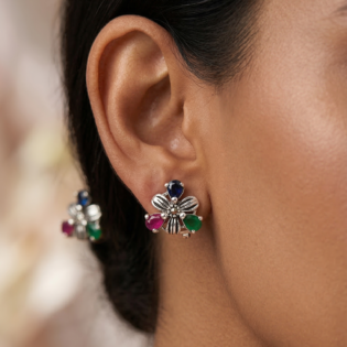 Garden Tricolor Bloom Stud Earrings - Image 4