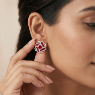Ruby Rosette Halo Stud Earrings - Image 2