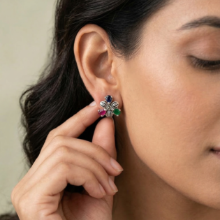 Garden Tricolor Bloom Stud Earrings - Image 2