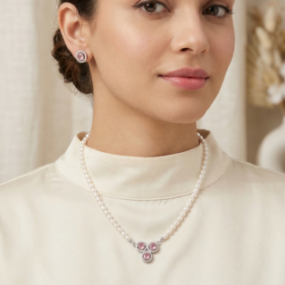 Rosé Pearl Grace Silver Pendant Set - Image 4