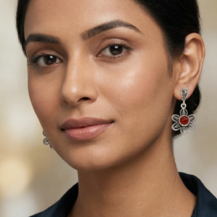 Crimson Petal Drop Earrings - Image 5