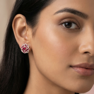 Ruby Rosette Halo Stud Earrings - Image 4