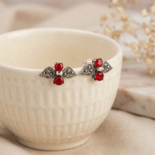 Crimson Guardian Angel Stud Earrings