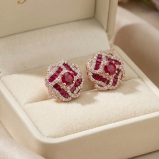 Ruby Rosette Halo Stud Earrings - Image 3