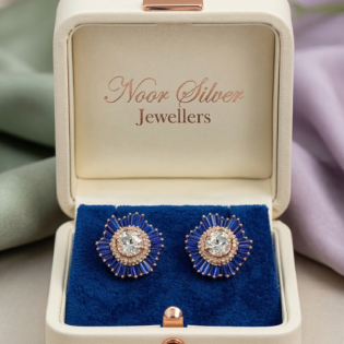 Sapphire Sunburst Halo Studs - Image 3