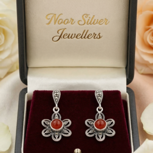 Crimson Petal Drop Earrings - Image 3