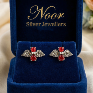 Crimson Guardian Angel Stud Earrings - Image 3