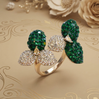 Emerald Petal Silver Ring - Image 4
