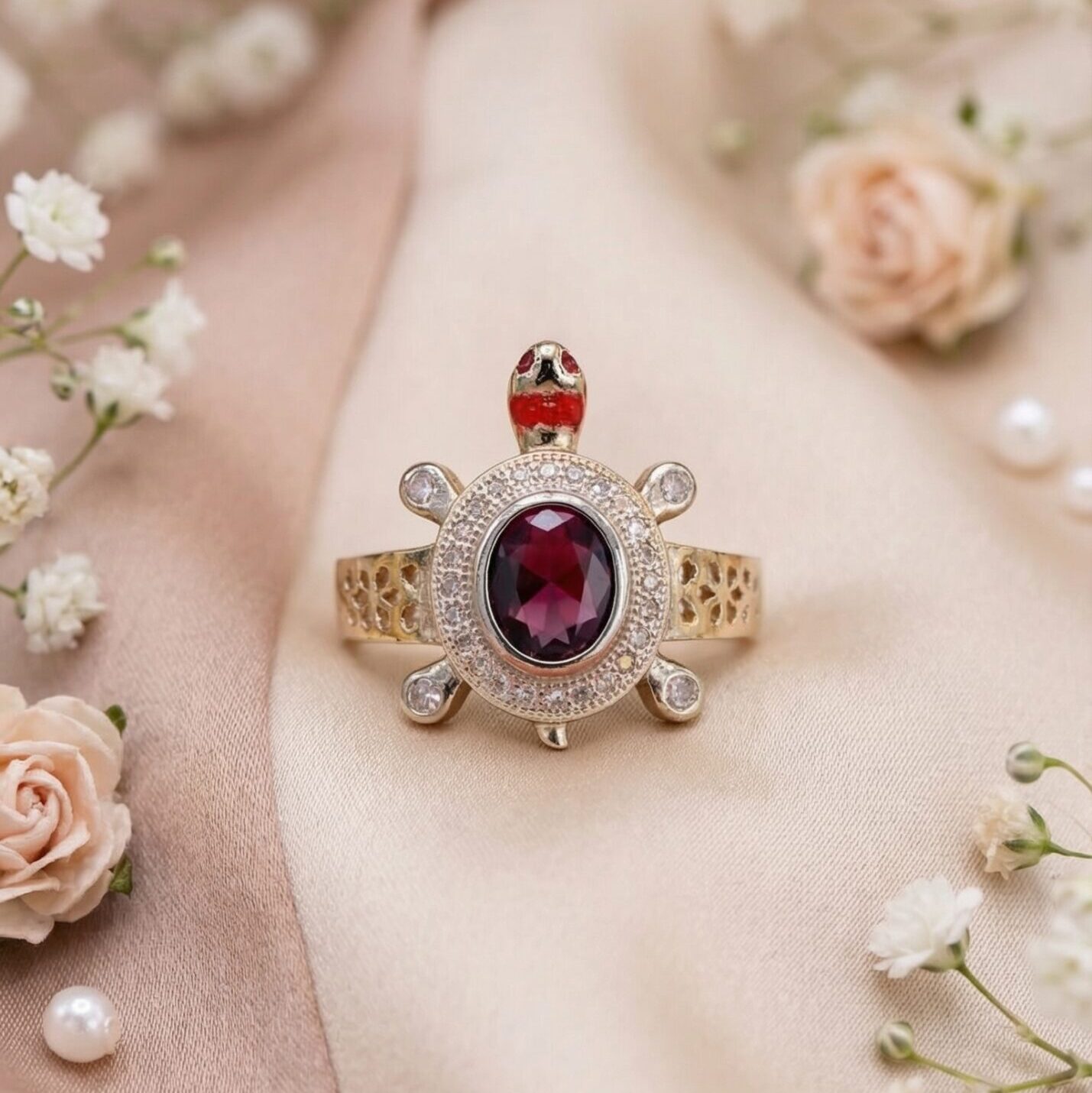 Ladybug Helm Garnet Glow Ring