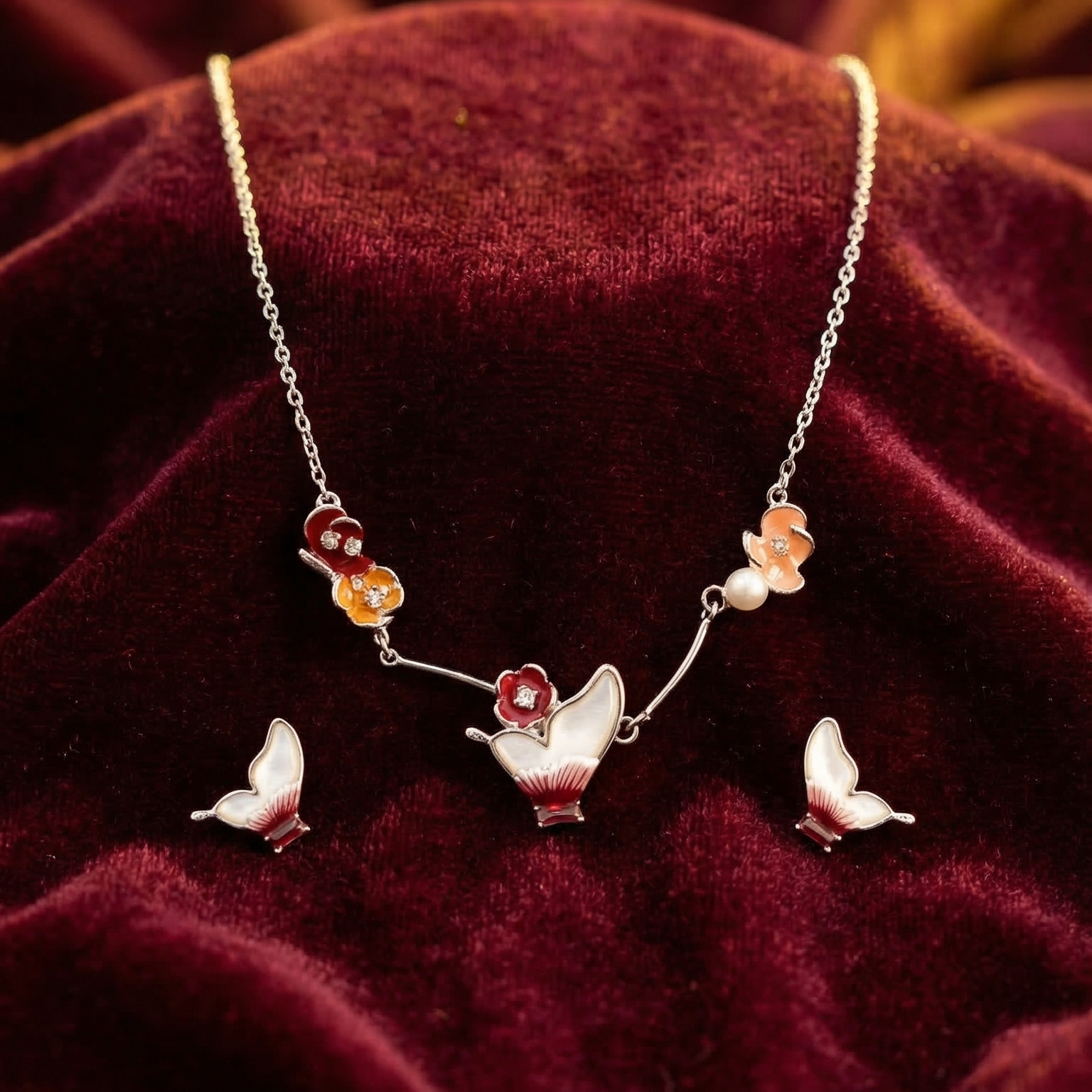 Blossom Flutter Silver Pendant Set