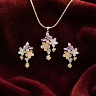 Lavender Bloom Silver Pendant Set