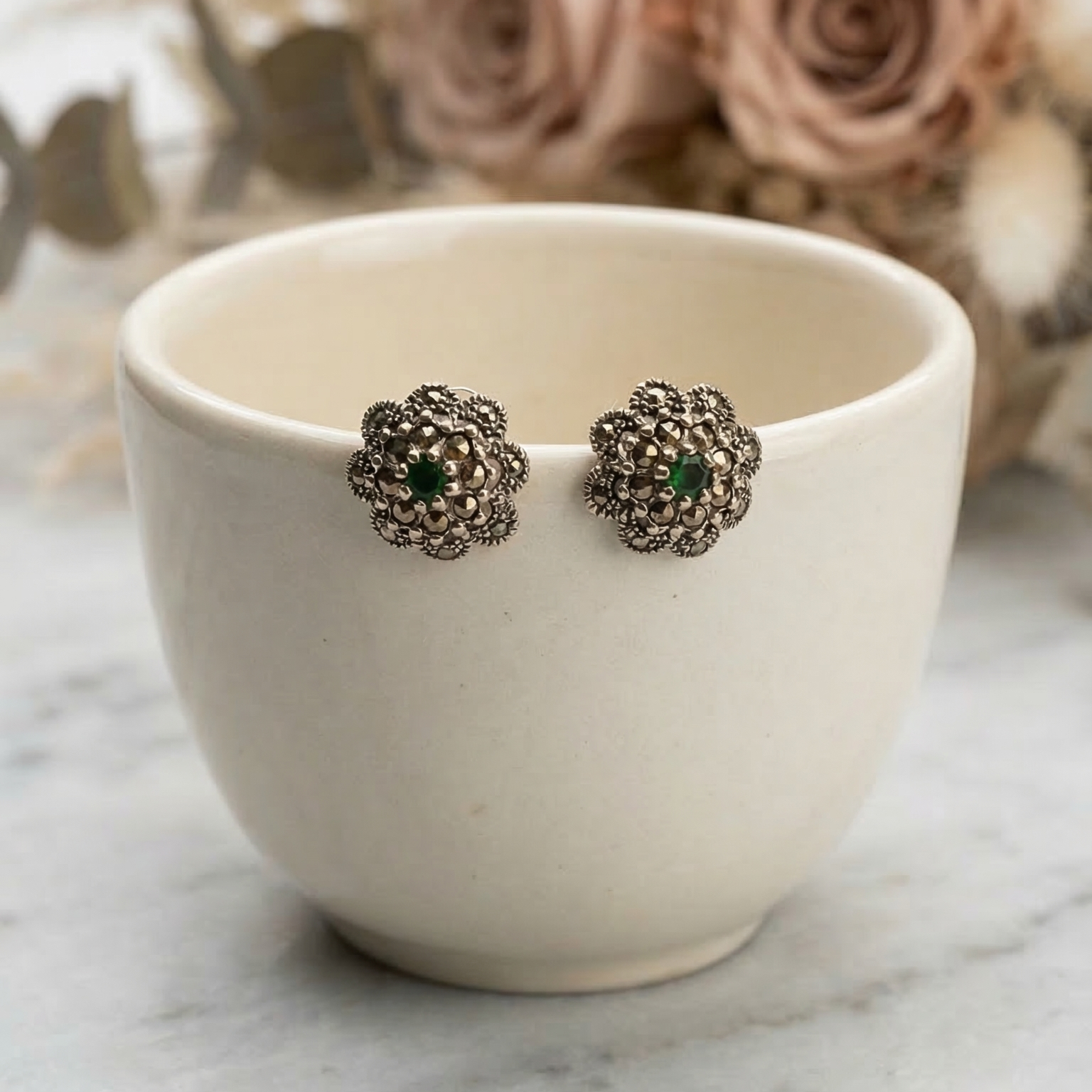 Emerald Heirloom Bloom Stud Earrings