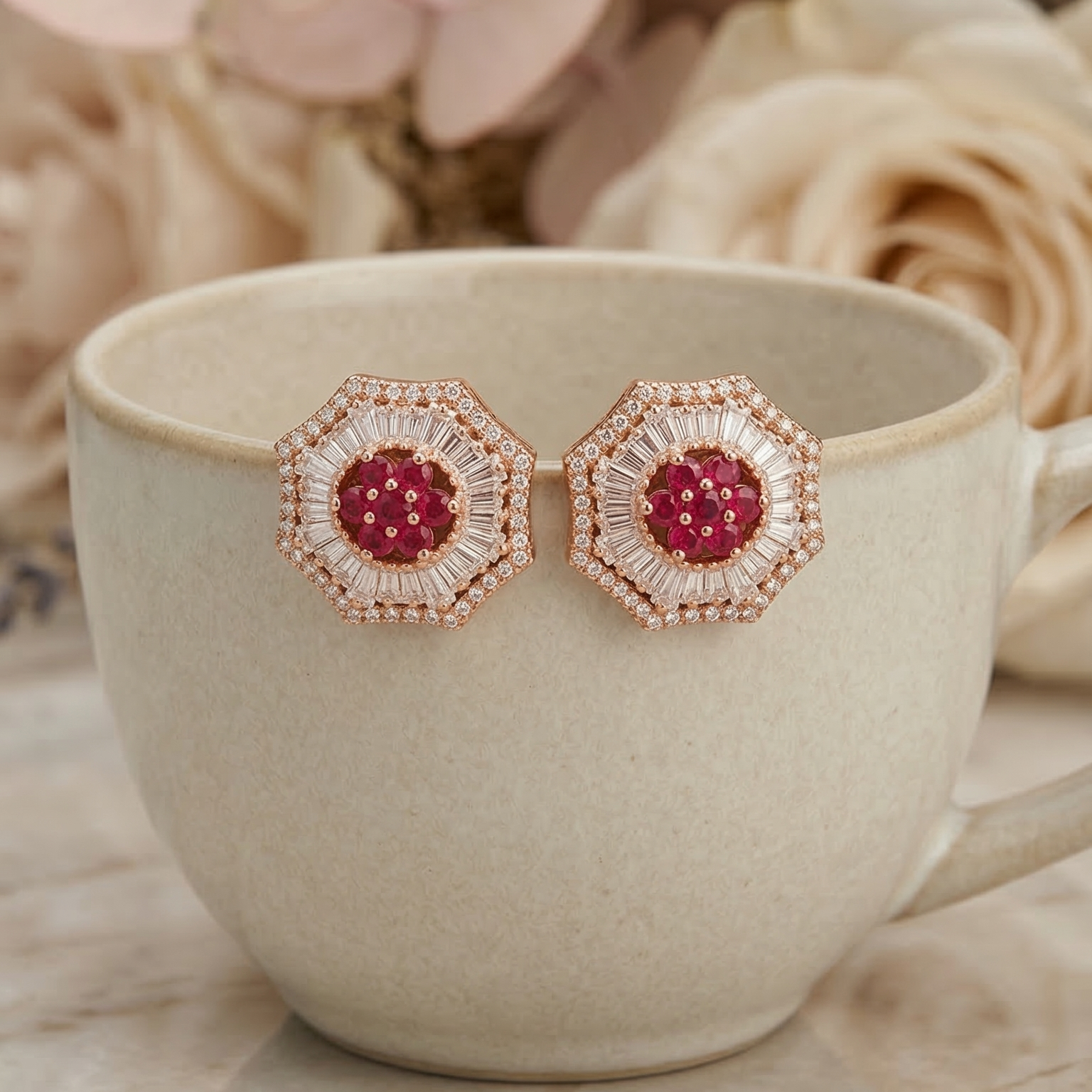 Ruby Sunburst Stud Earrings