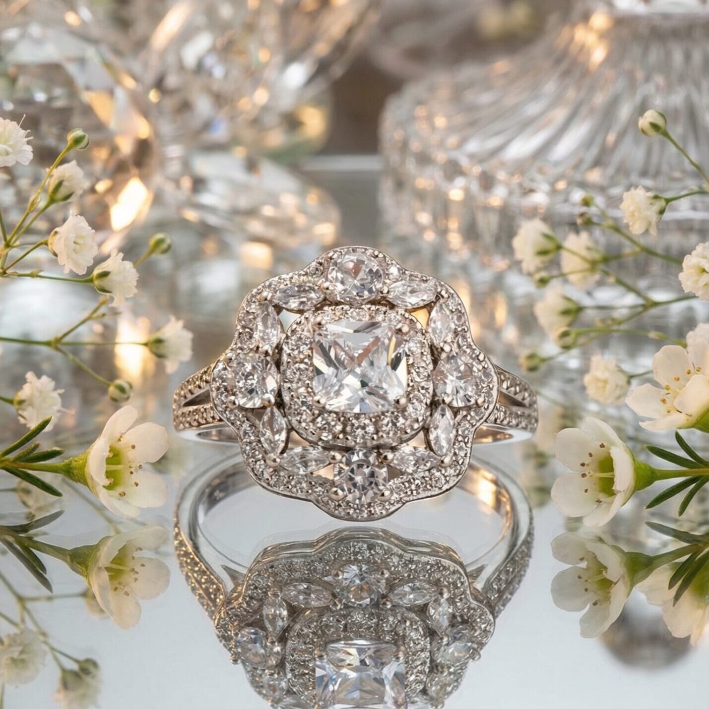 Regal Halo Blossom Ring