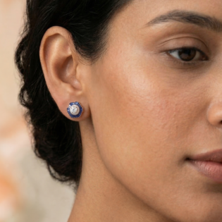 Sapphire Sunburst Halo Studs - Image 4