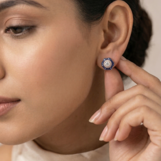 Sapphire Sunburst Halo Studs - Image 2