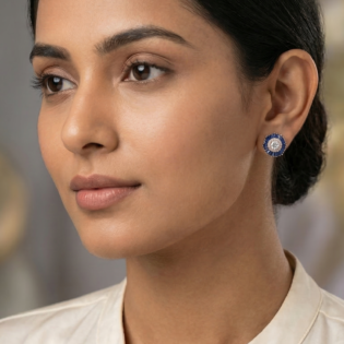 Sapphire Sunburst Halo Studs - Image 5