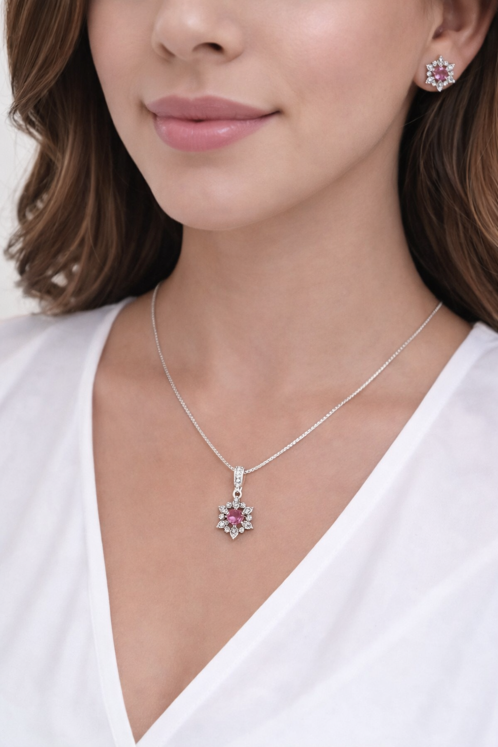 Ruby Bloom Silver Pendant Set - Image 3