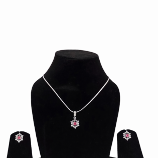 Ruby Bloom Silver Pendant Set