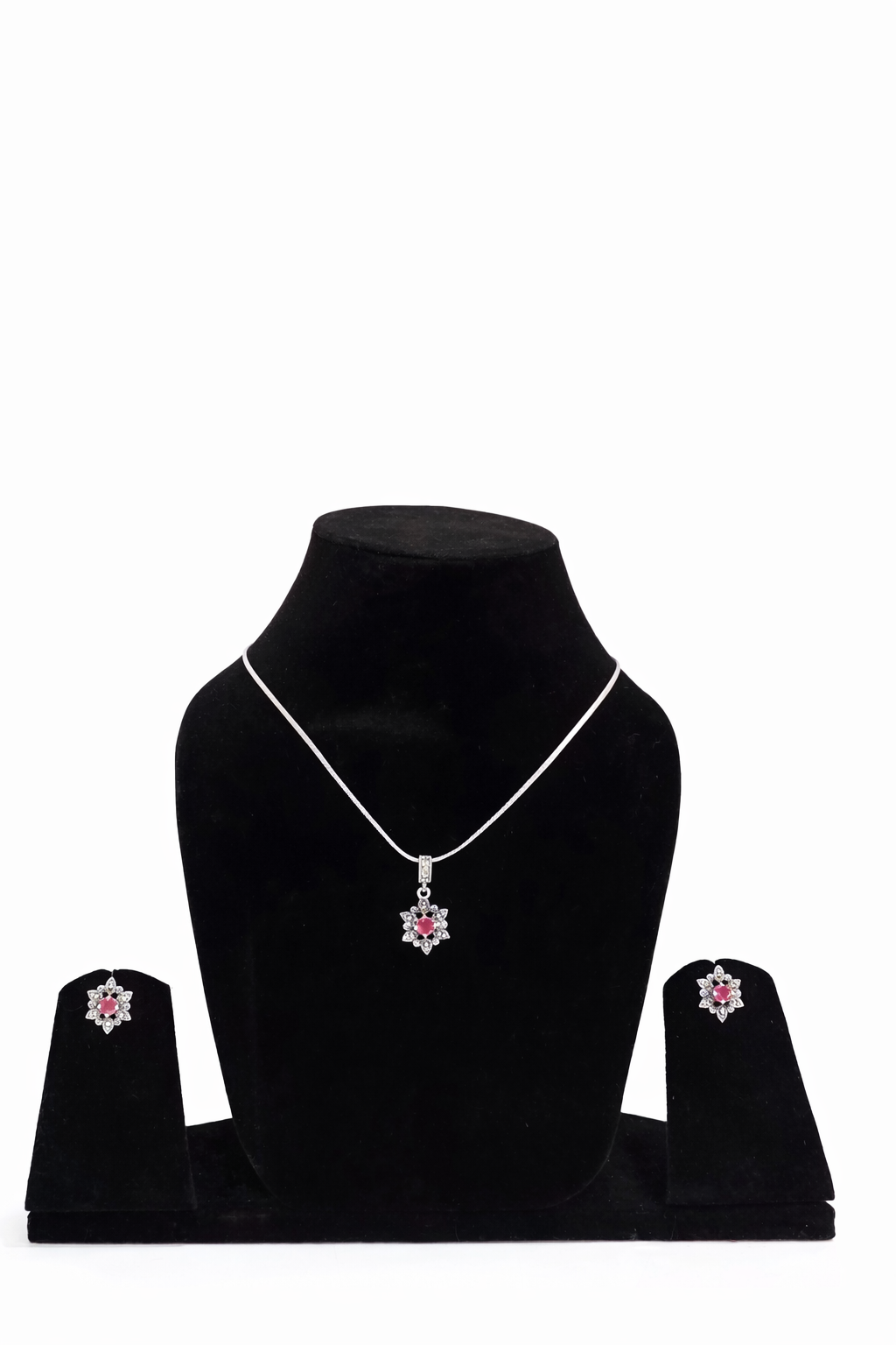 Ruby Bloom Silver Pendant Set