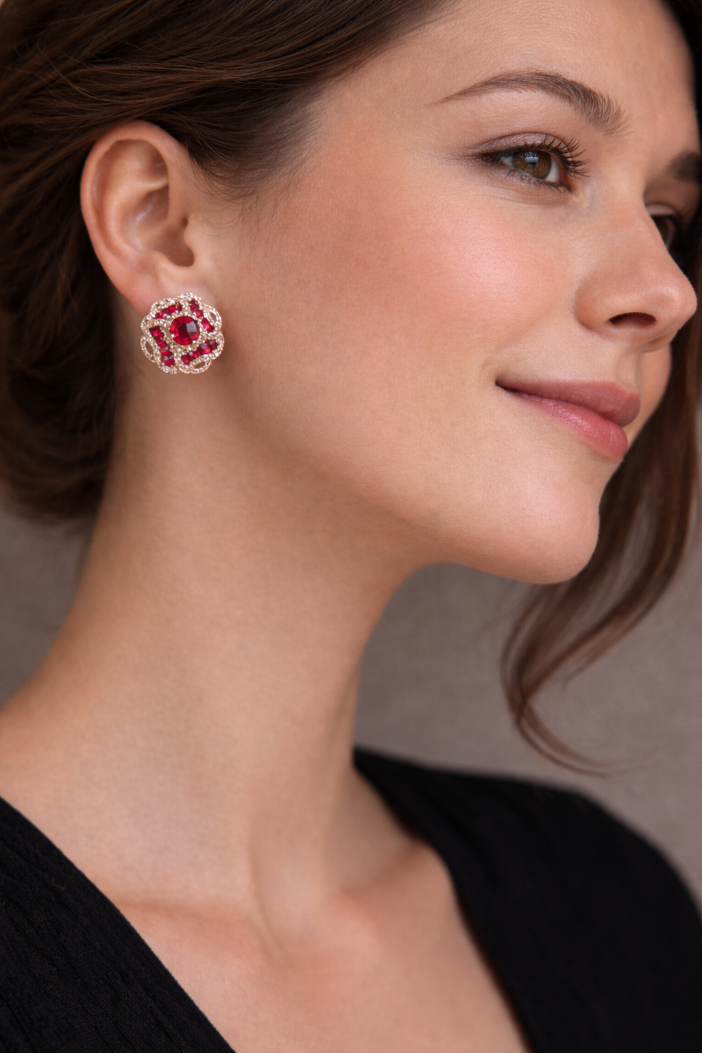 Ruby Rosette Halo Stud Earrings - Image 5