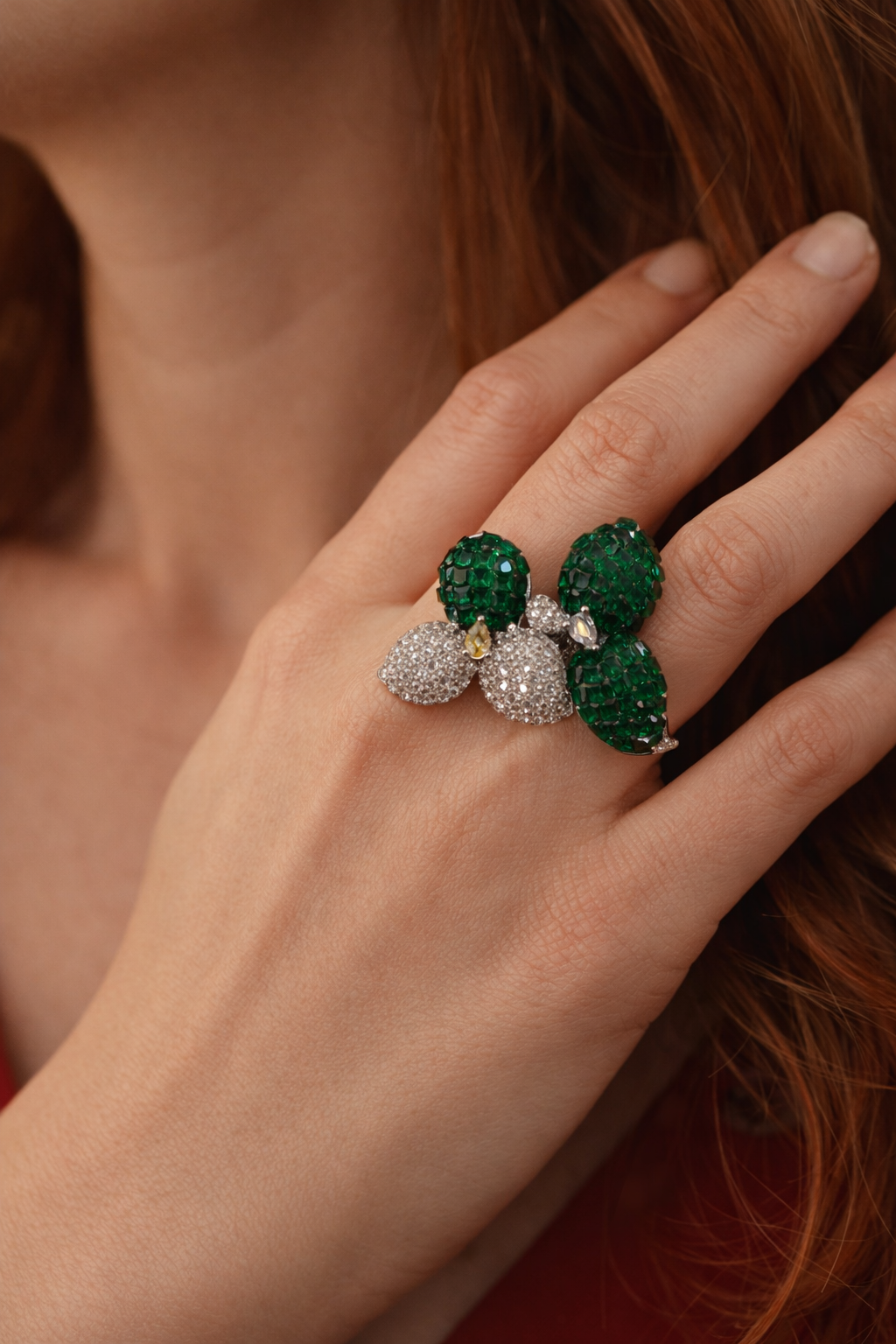 Emerald Petal Silver Ring - Image 5