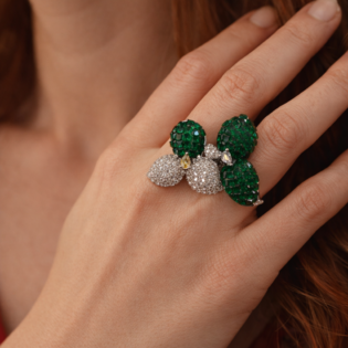 Emerald Petal Silver Ring - Image 3