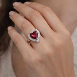 Crimson Heart Halo Silver Ring - Image 3
